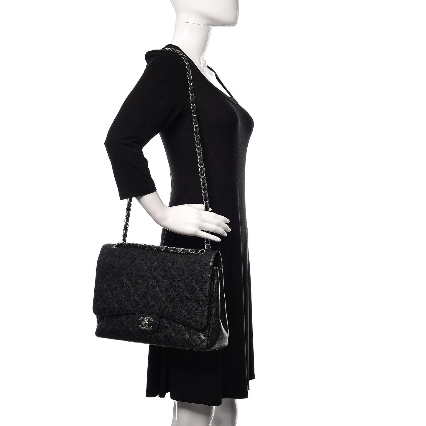 Caviar Quilted Maxi Double Flap Black