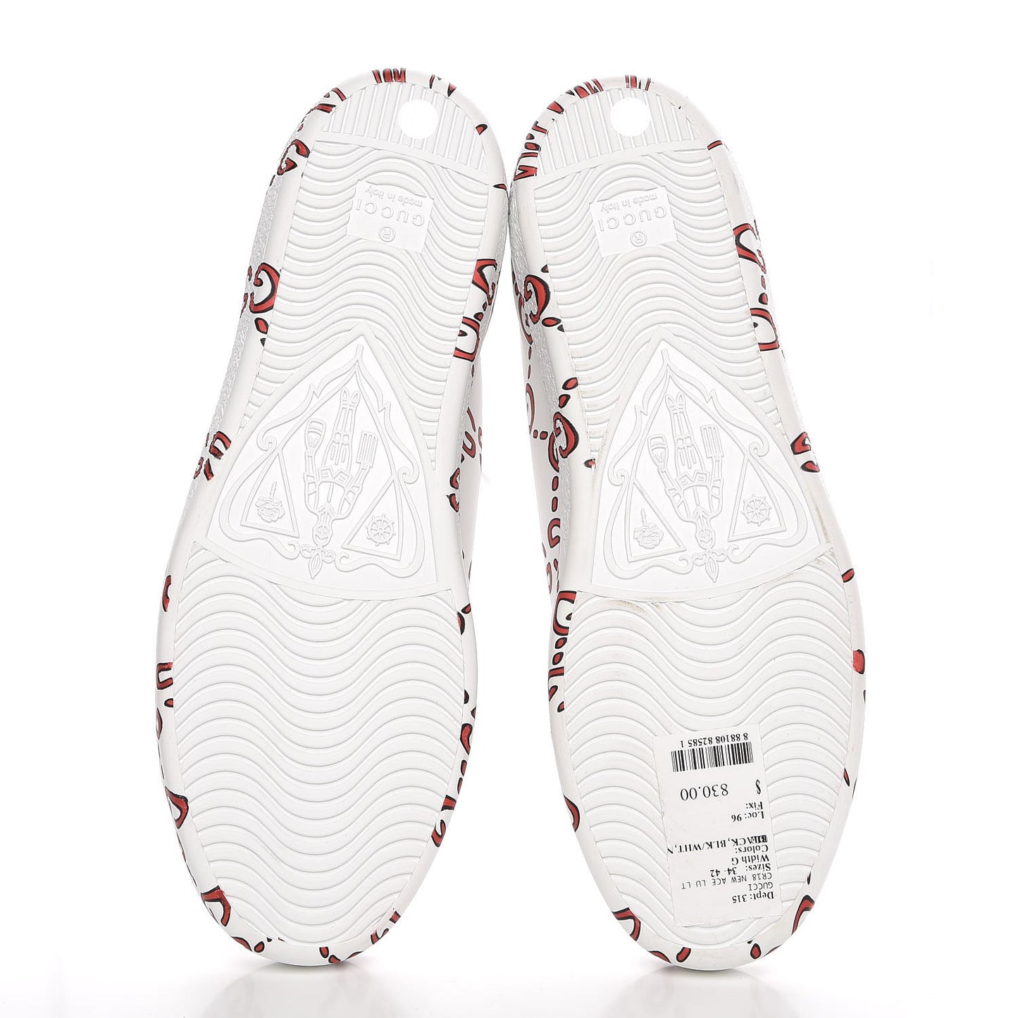 Calfskin GucciGhost Print Womens Ace Sneakers 38 White Hibiscus Red