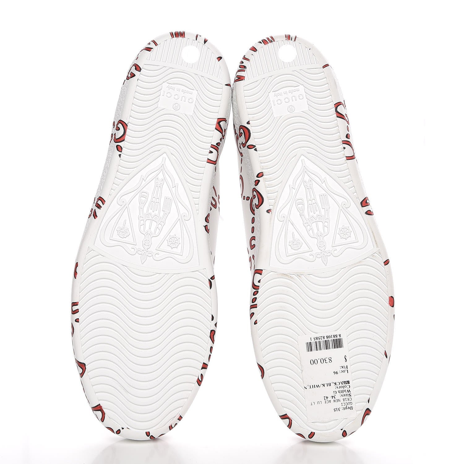 Gucci Calfskin GucciGhost Print Womens Ace Sneakers 38 White Hibiscus Red 4 of 9