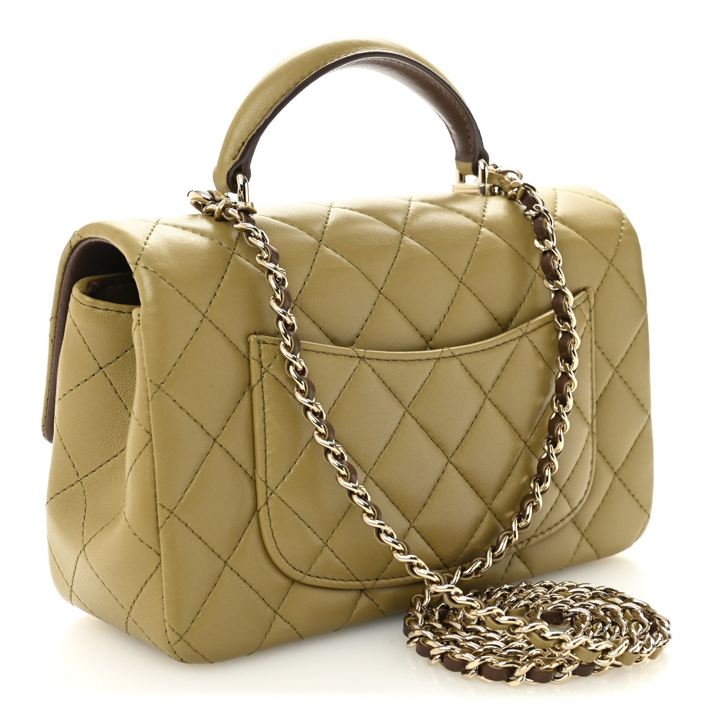 Lambskin Quilted Bi-Color Mini Top Handle Rectangular Flap Green Brown