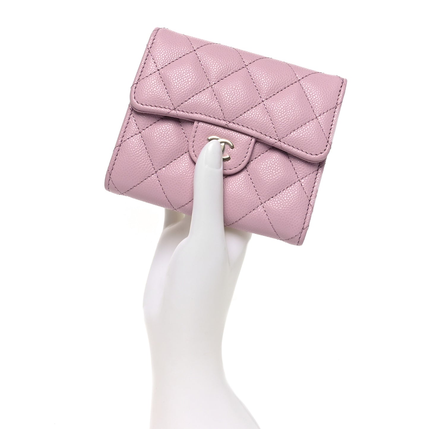 Caviar Quilted Compact Flap Wallet Light Pink