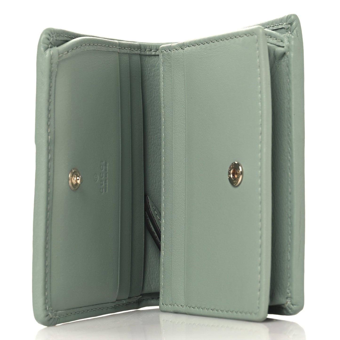 GG Supreme Monogram Textured Calfskin Emblem Mini Wallet Sage Green