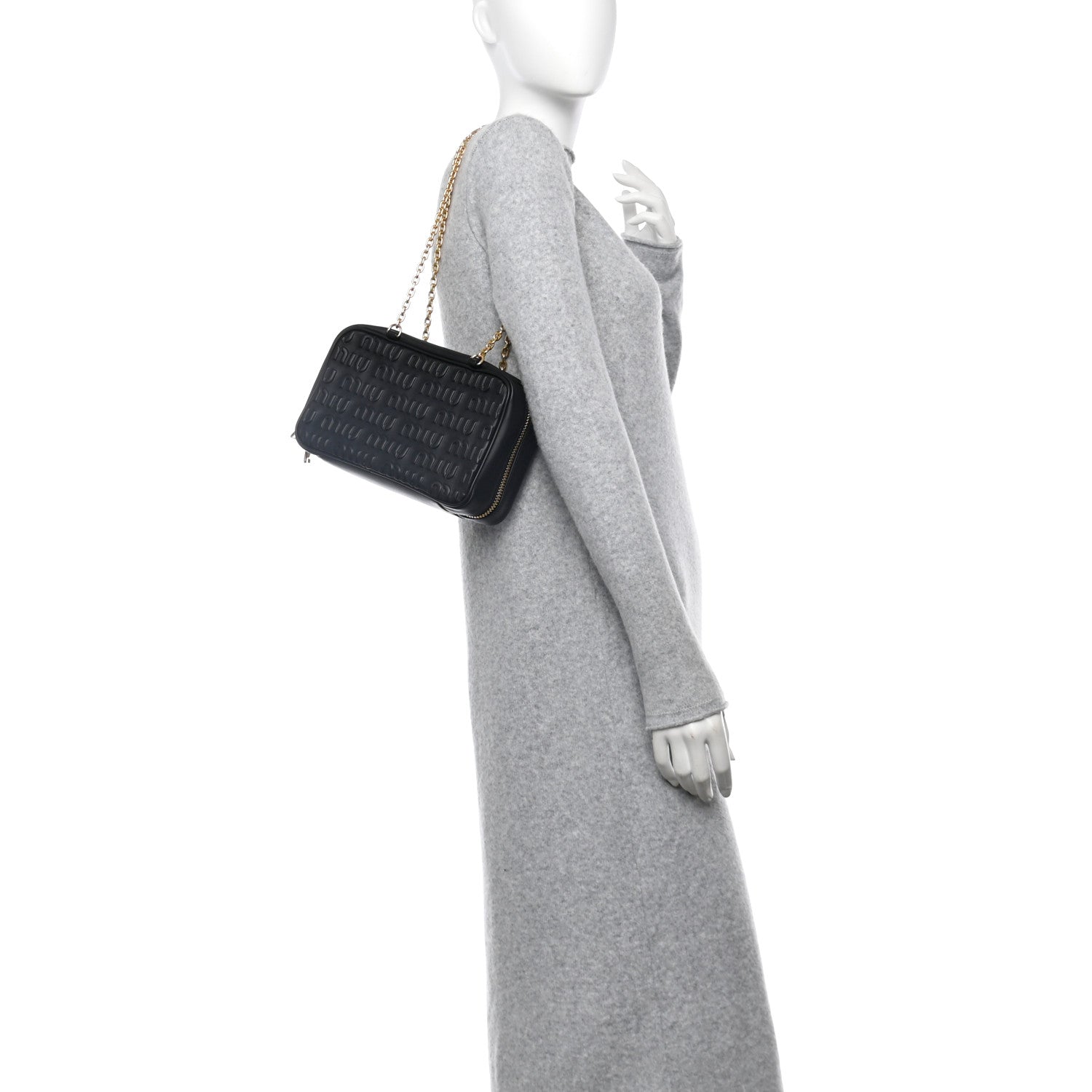 Miu Miu Softy Logo Embossed Small Chain Shoulder Bag Black 2 of 11