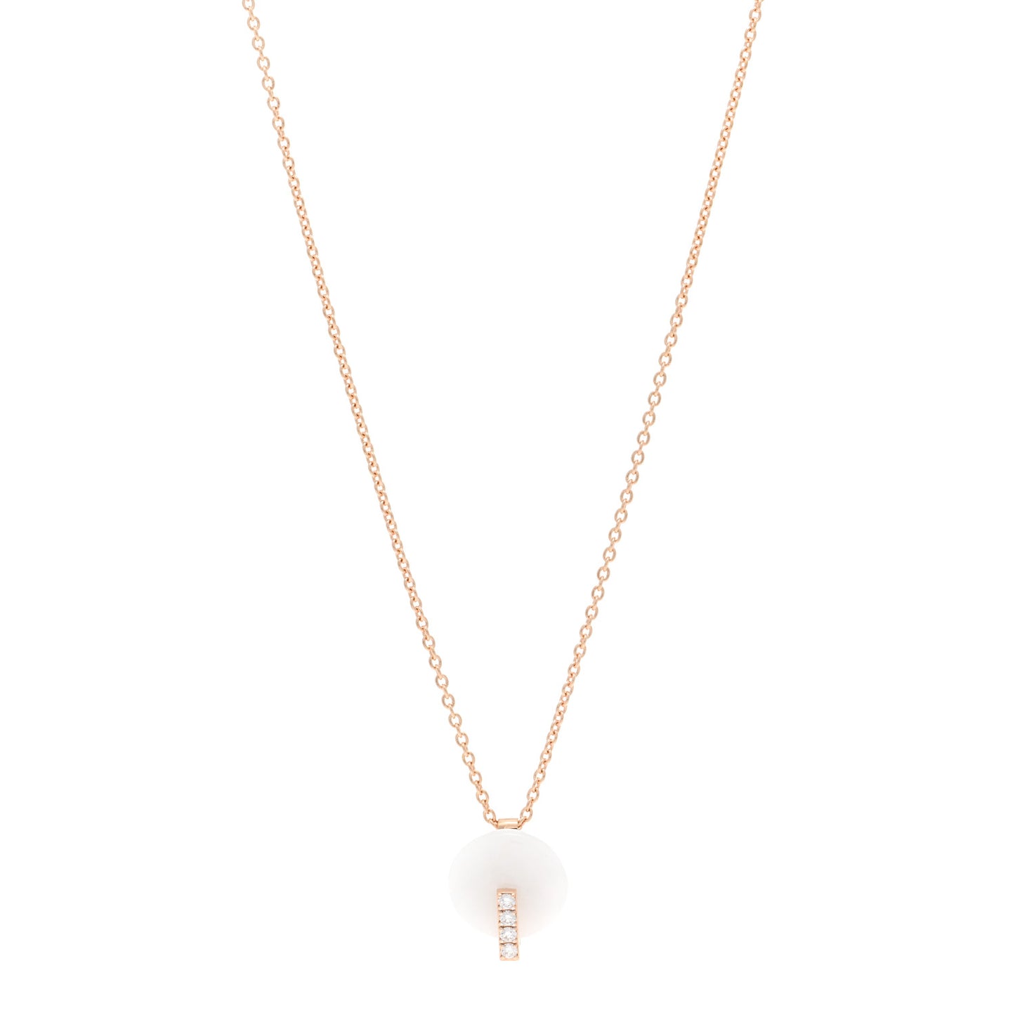 18K Rose Gold Diamond White Nephrite Disc Pendant Necklace
