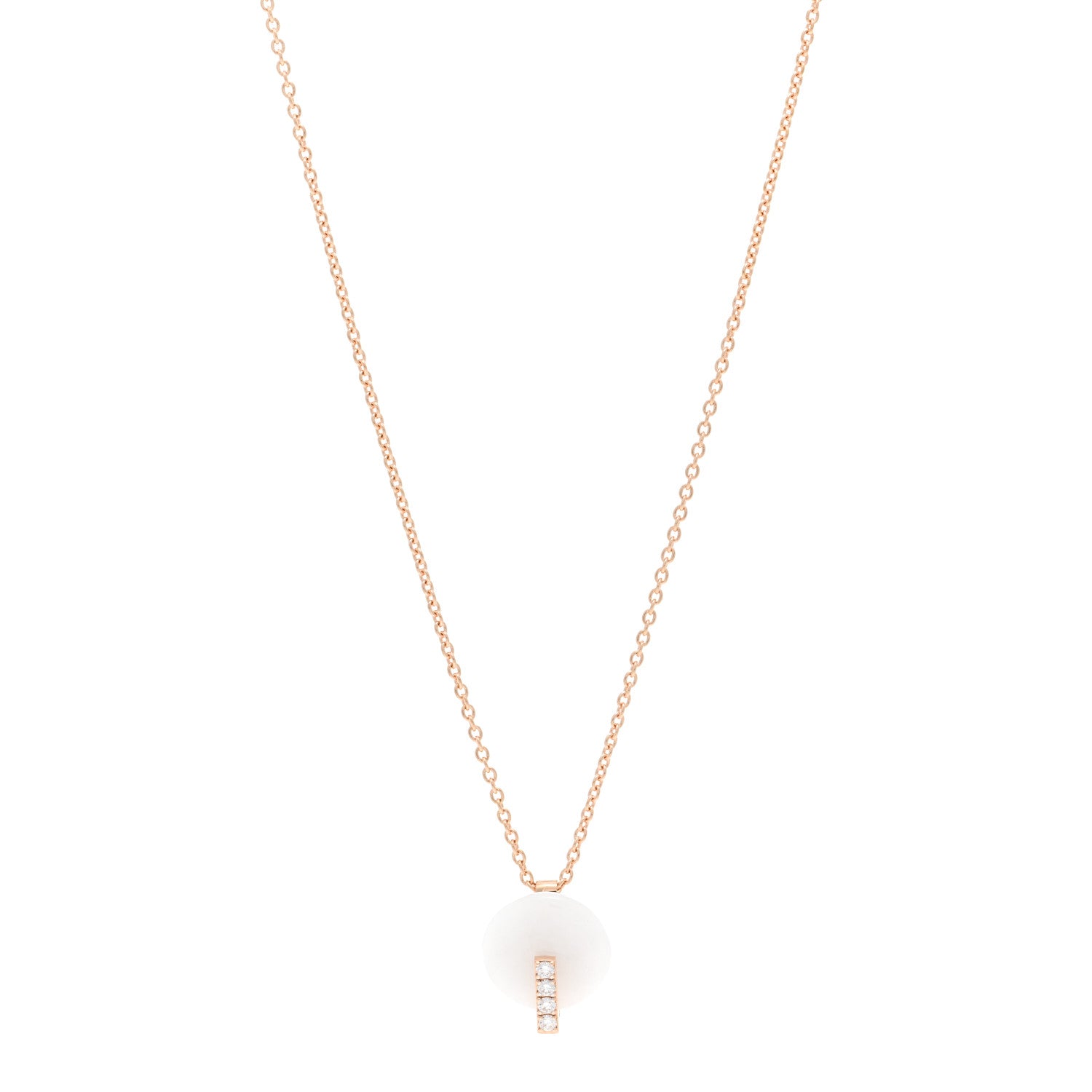 Roberto Coin 18K Rose Gold Diamond White Nephrite Disc Pendant Necklace 1 of 4