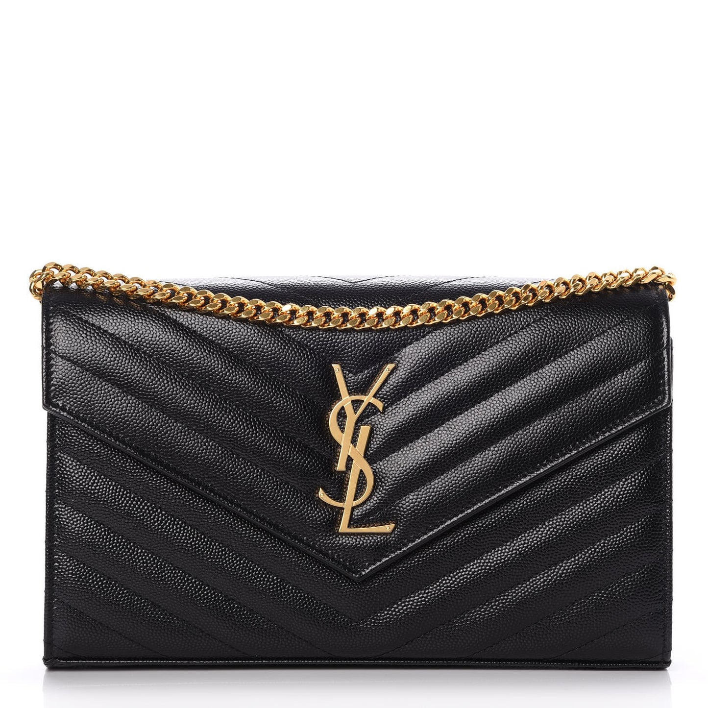Grain De Poudre Matelasse Chevron Monogram Chain Wallet Black