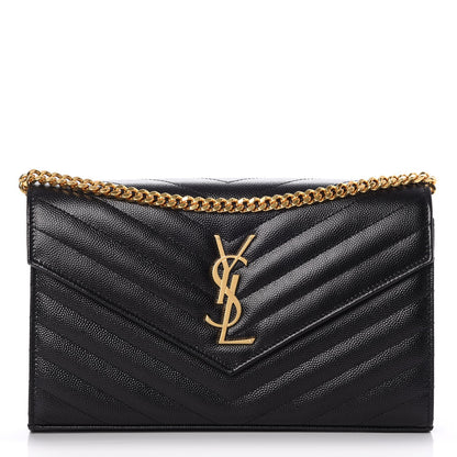 Saint Laurent Grain De Poudre Matelasse Chevron Monogram Chain Wallet Black 1 of 8