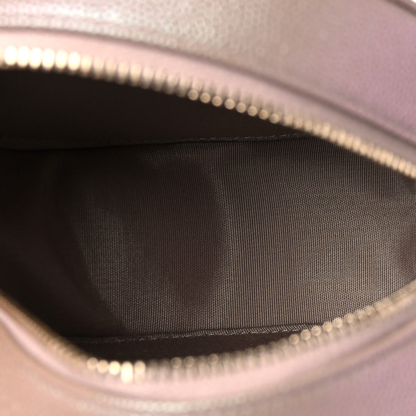 Iridescent Caviar Quilted Round Clutch With Chain Beige