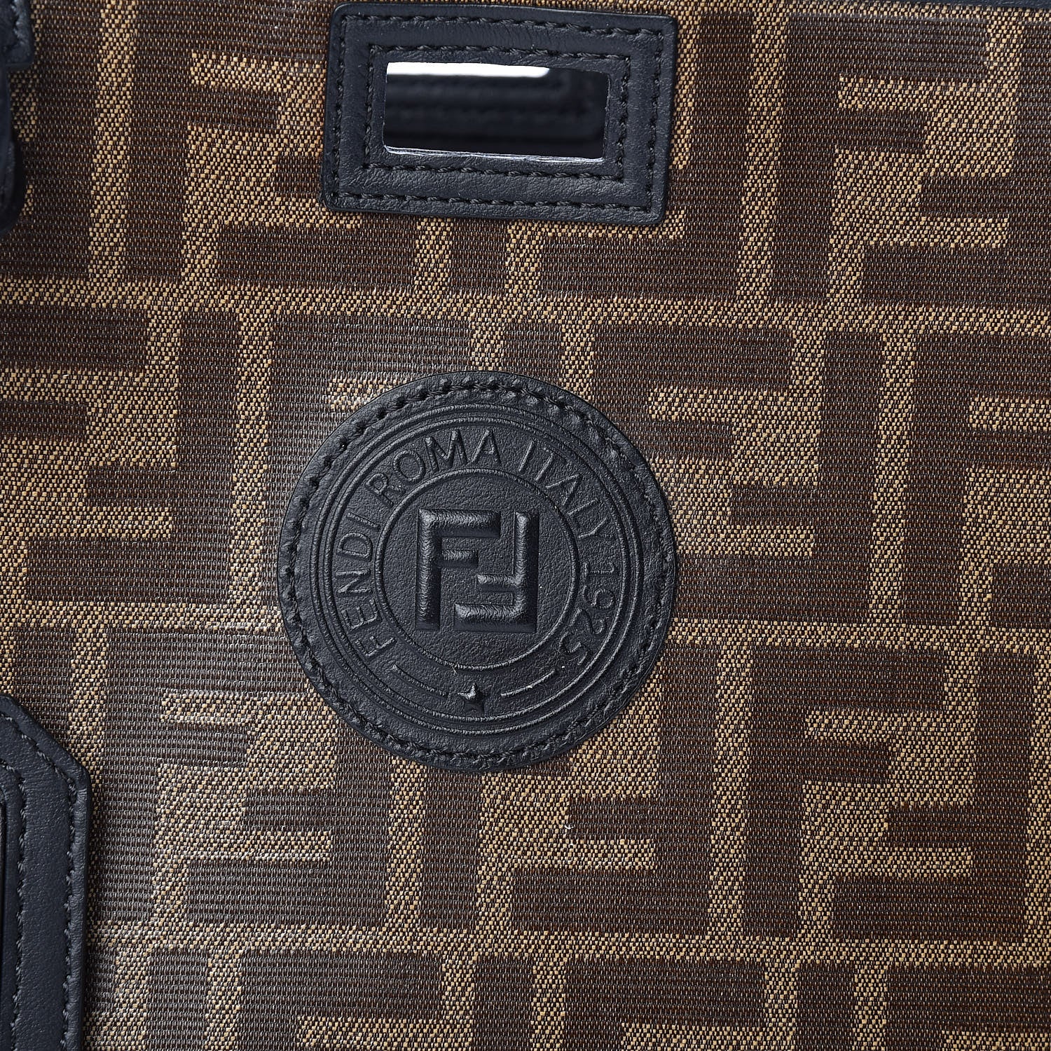 Fendi Glazed Fabric Vitello Century FF 1974 Stamp Patch Mini Peekaboo Defender Cover Mogano Panna Black 10 of 10