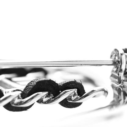 Chanel Lambskin Baguette Crystal Logo Brooch Black Silver 6 of 6