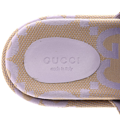 Gucci Monogram Jumbo GG Platform Slide Wedge Sandals 35 Beige Lapis 7 of 9