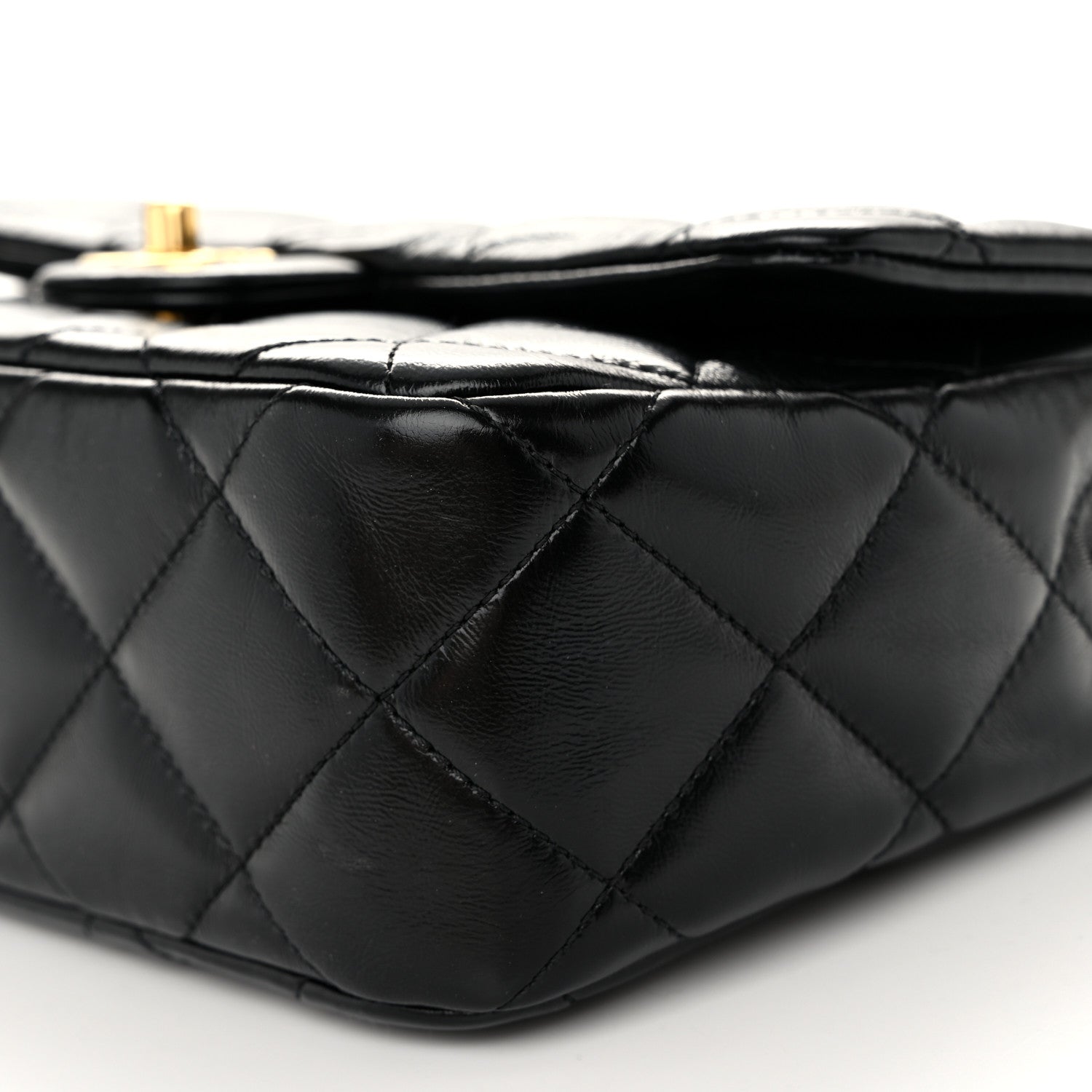 Chanel Shiny Lambskin Quilted Twisted Links Top Handle Flap Black 10 of 10