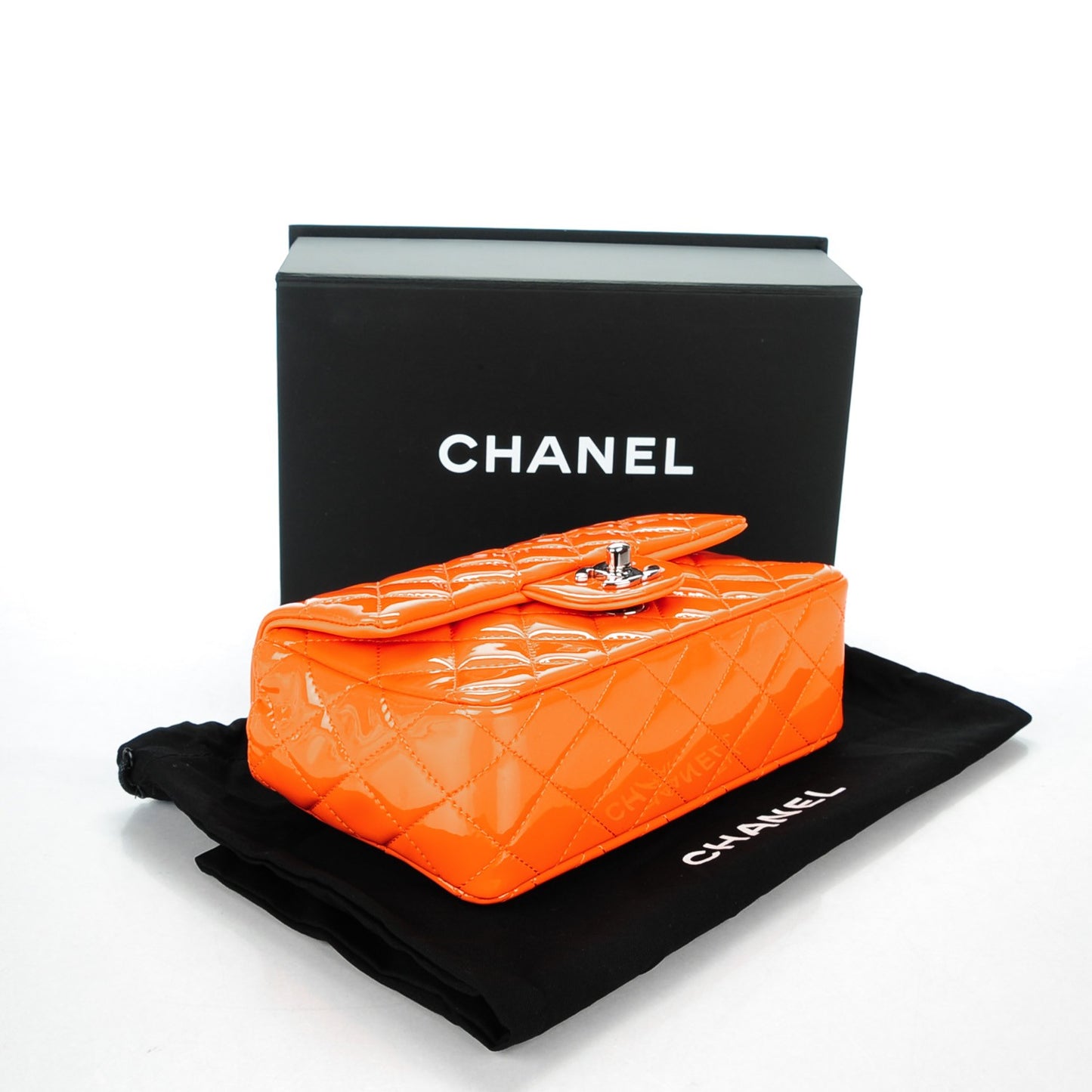 Patent Quilted Mini Rectangular Flap Orange