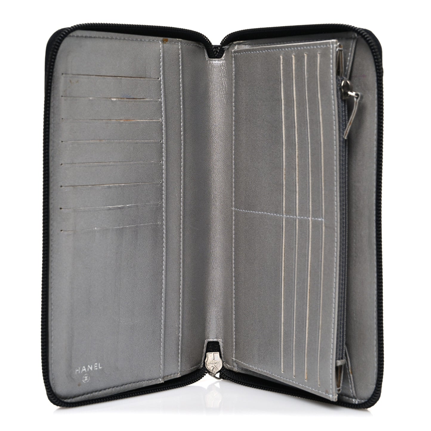 Lambskin Camellia Embossed Zip Around Organizer Wallet Black
