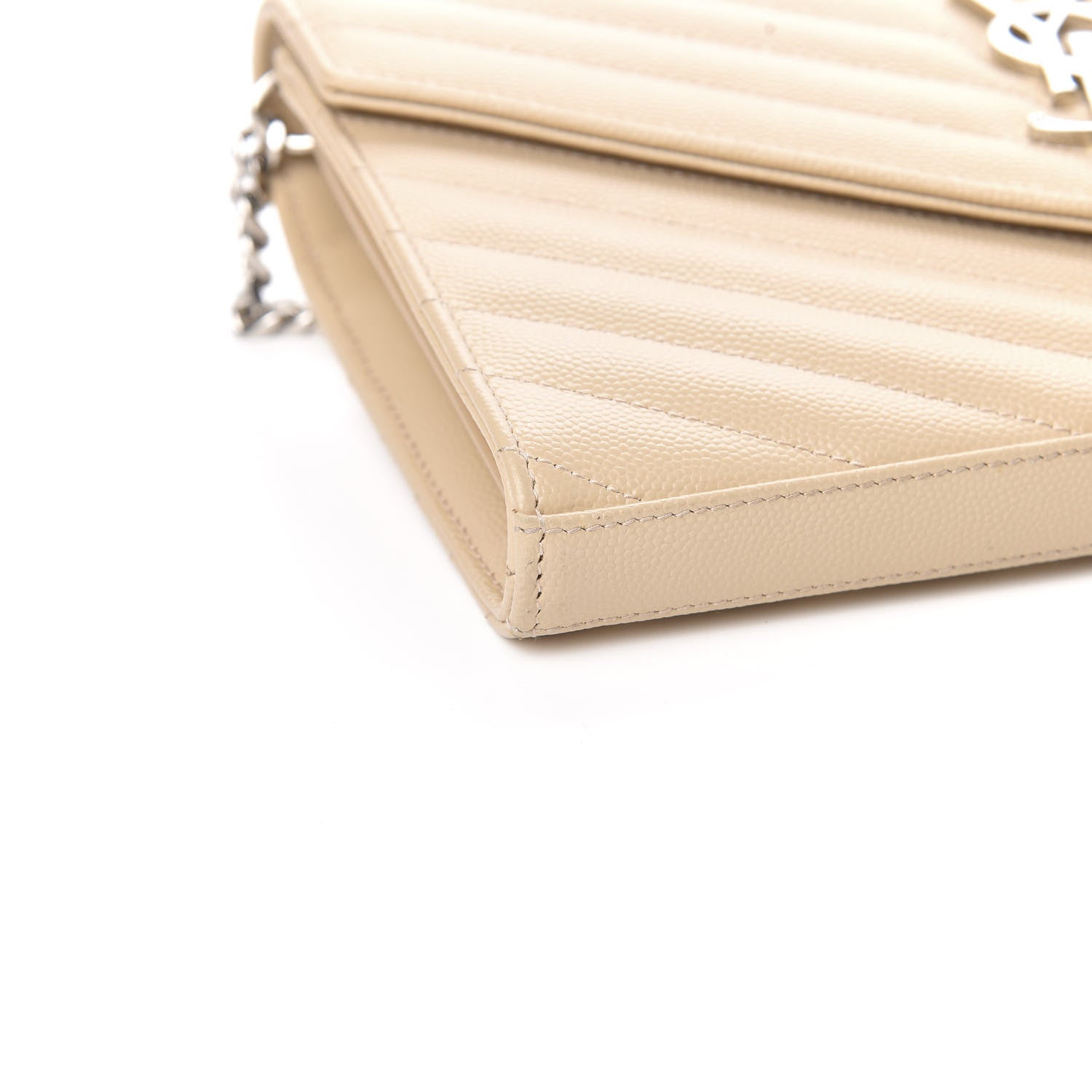 Saint Laurent Grain De Poudre Matelasse Chevron Monogram Chain Wallet Nude Powder 7 of 9