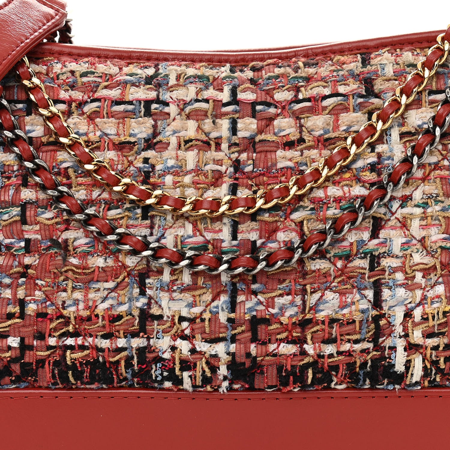 Chanel Tweed Calfskin Medium Gabrielle Hobo Red 8 of 10