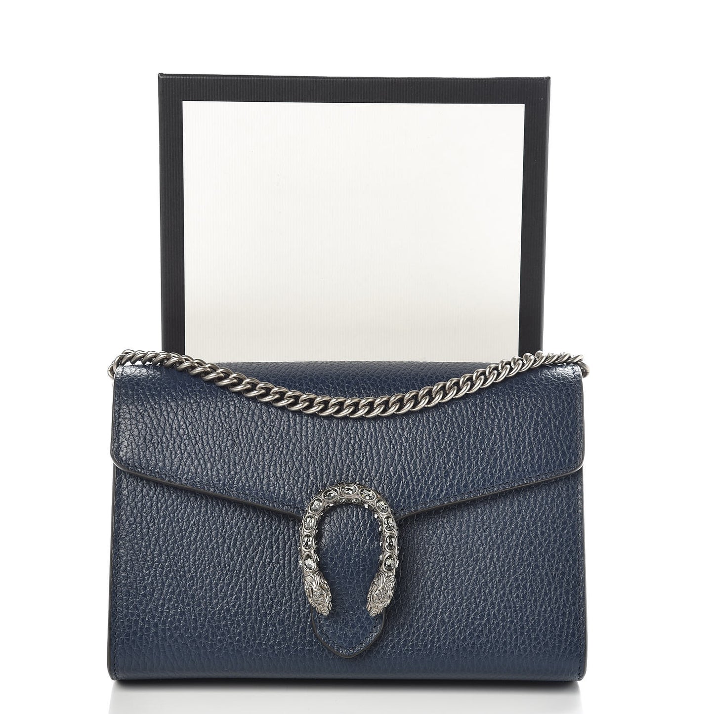 Dollar Calfskin Crystal Mini Dionysus Chain Wallet Blue Agata Black Diamond