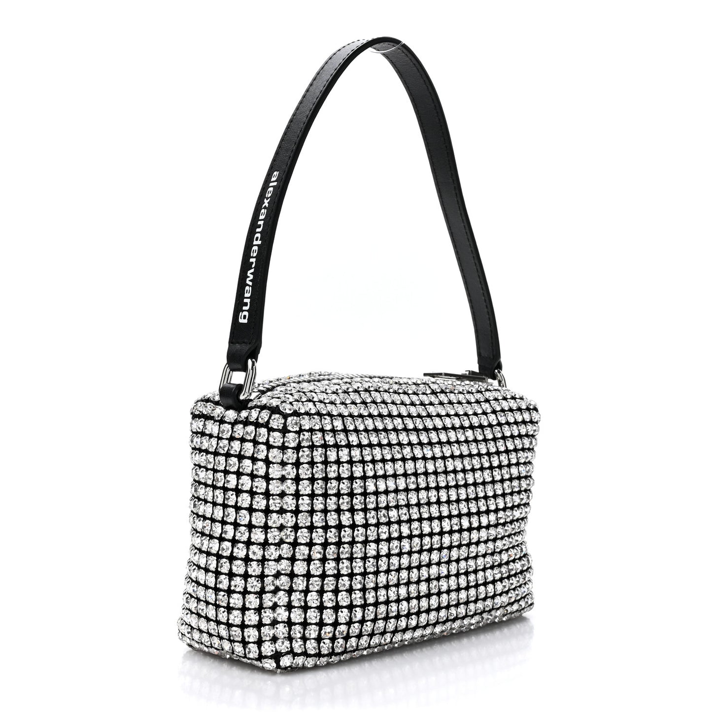Mesh Crystal Rhinestone Mini Heiress Pouch Black Silver