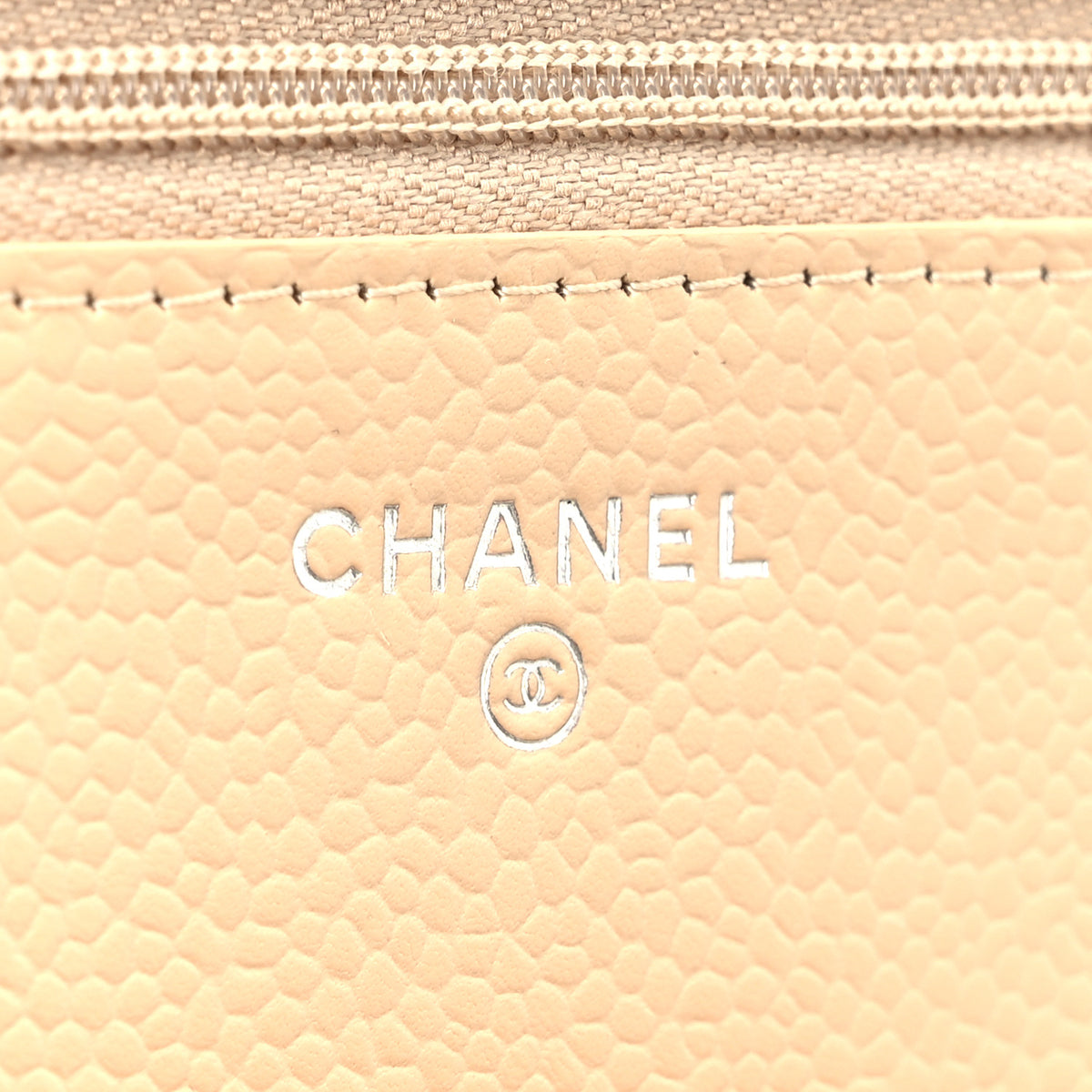 Caviar Quilted Wallet on Chain WOC Beige