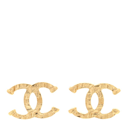 Chanel Metal Tweed Effect CC Earrings Gold 1 of 4