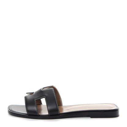 Hermes Box Calfskin Oran Sandals 36.5 Black 1 of 10