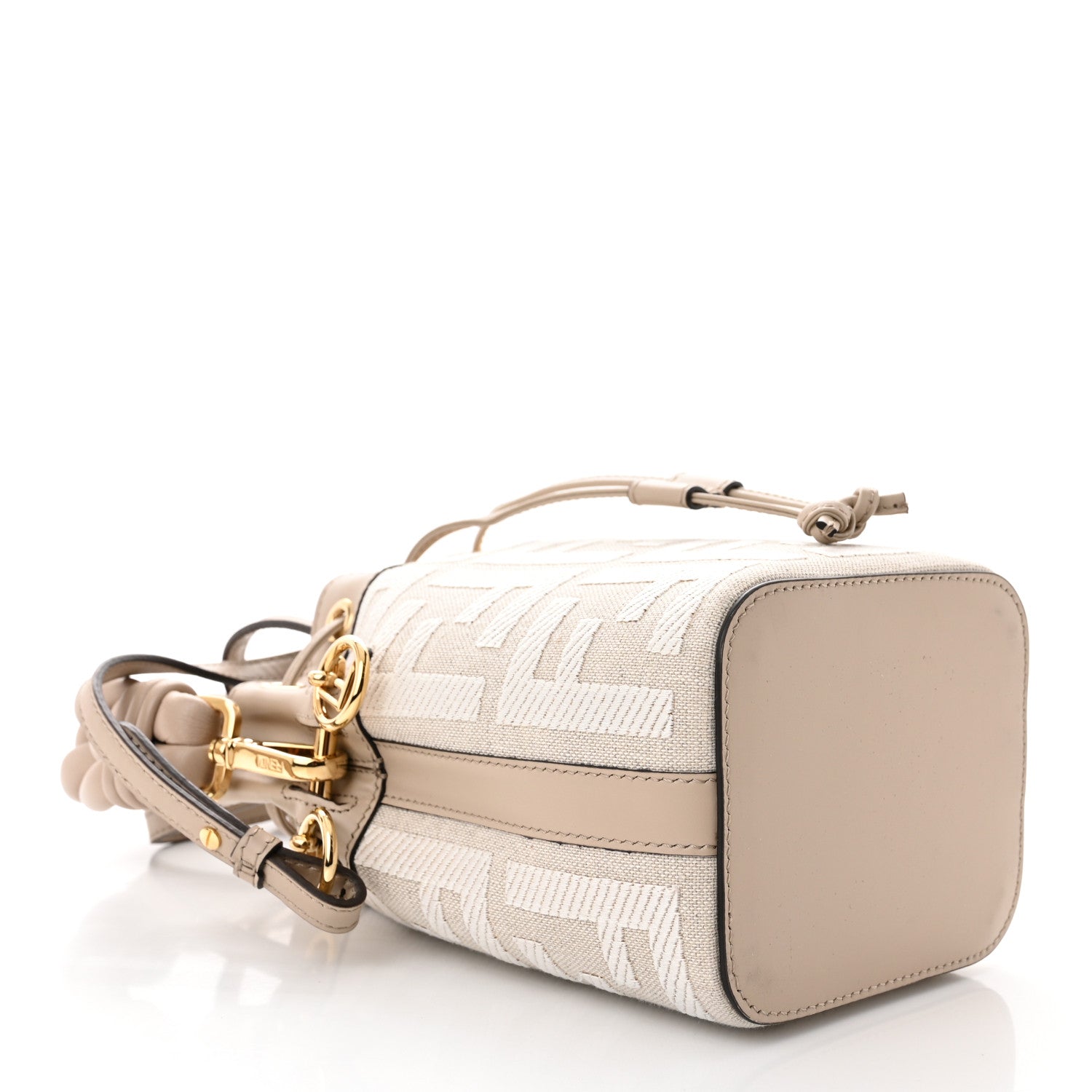 Fendi Canvas Nappa F is Fendi FF Embroidered Mini Mon Tresor Bucket Bag Grezzo White Nuvola 4 of 12