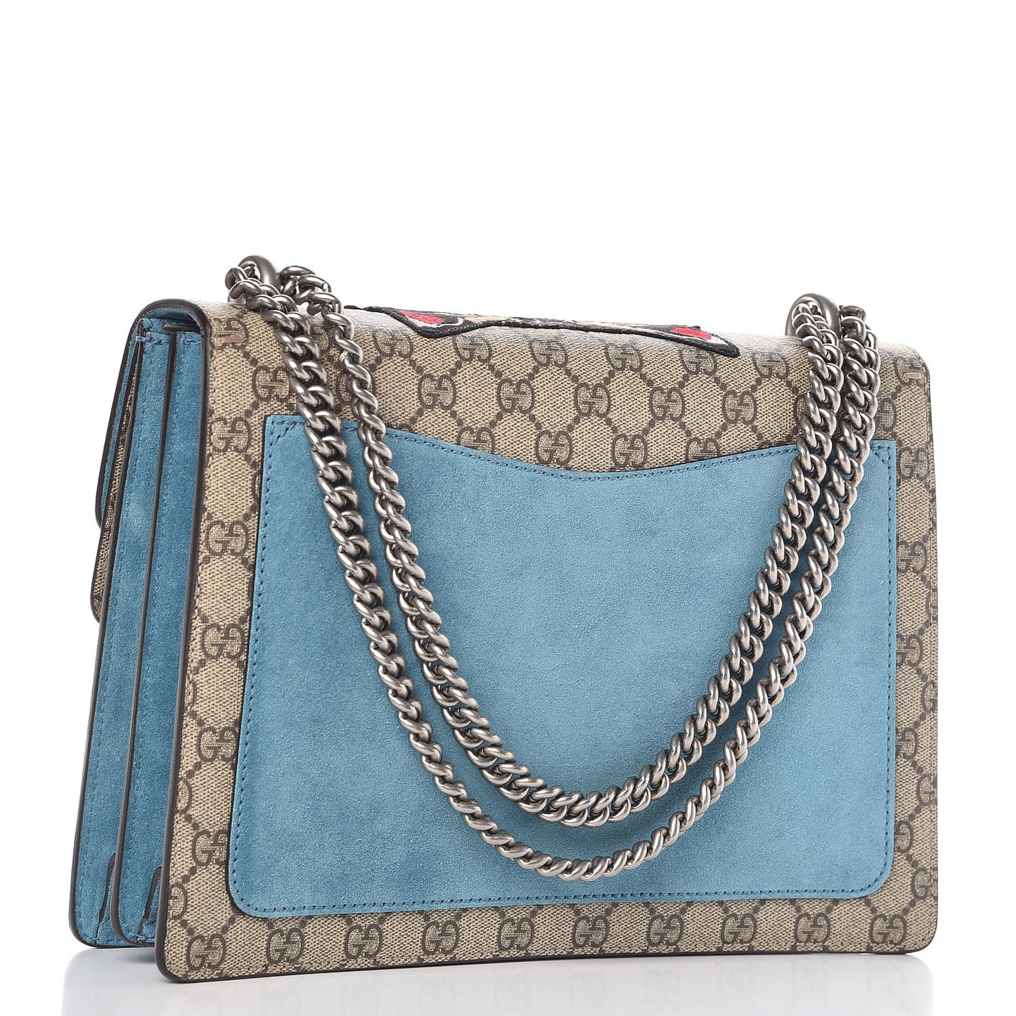 GG Supreme Monogram Angry Cat Embroidered Medium Dionysus Shoulder Bag Beige Ultramarine