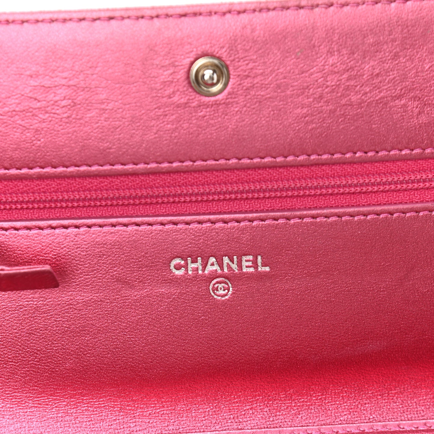 Metallic Patent Calfskin Quilted Boy Wallet On Chain WOC Fuchsia