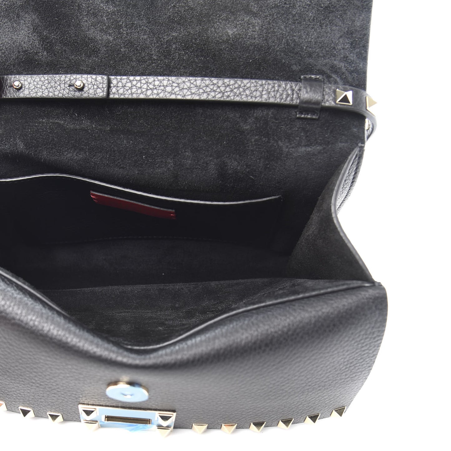 Grainy Calfskin Rockstud Double Flap Crossbody Bag Black