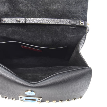 Valentino Garavani Grainy Calfskin Rockstud Double Flap Crossbody Bag Black 6 of 13