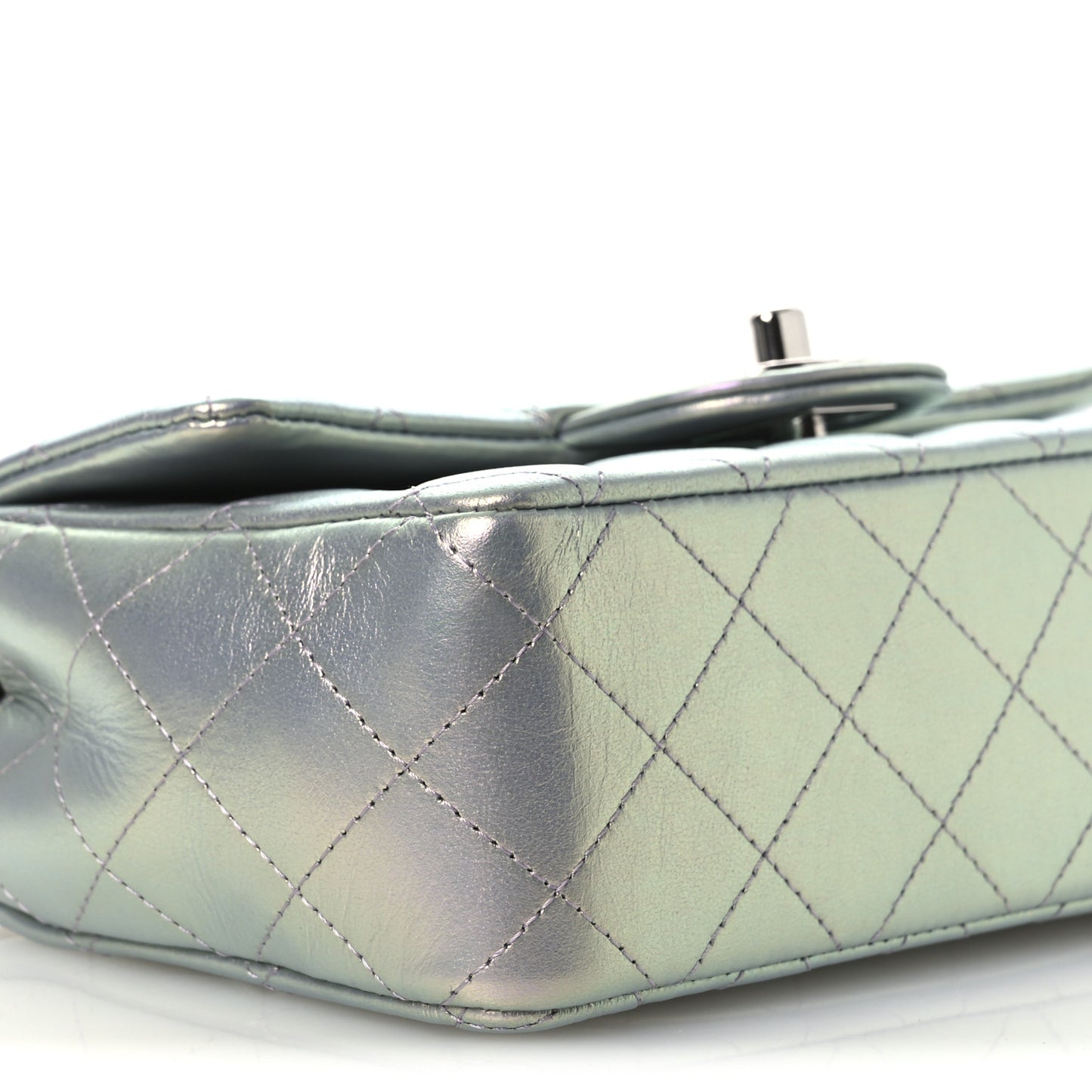 Iridescent Calfskin Quilted Mini Rectangular Flap Light Blue