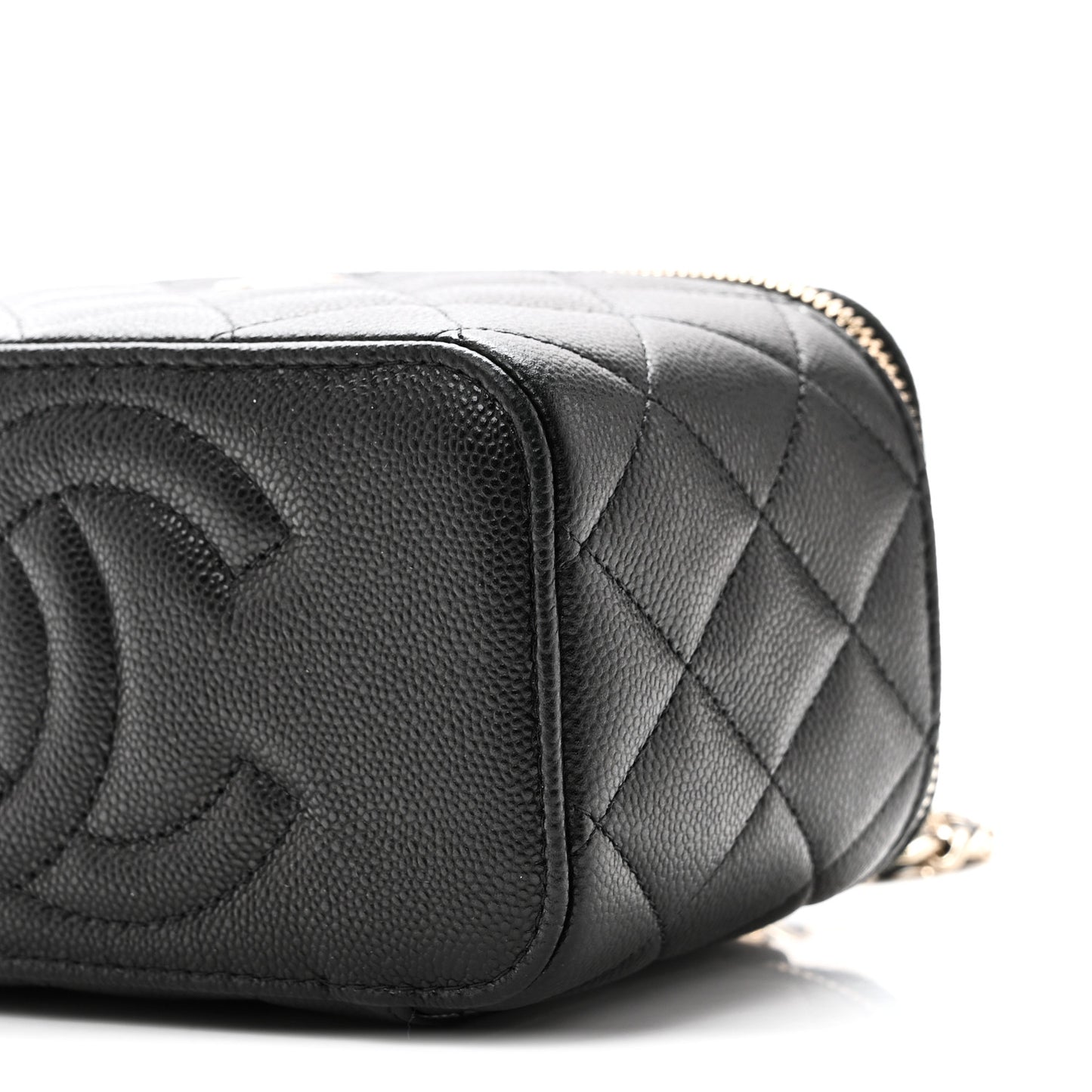 Caviar Quilted Small Vanity Case With Chain Black