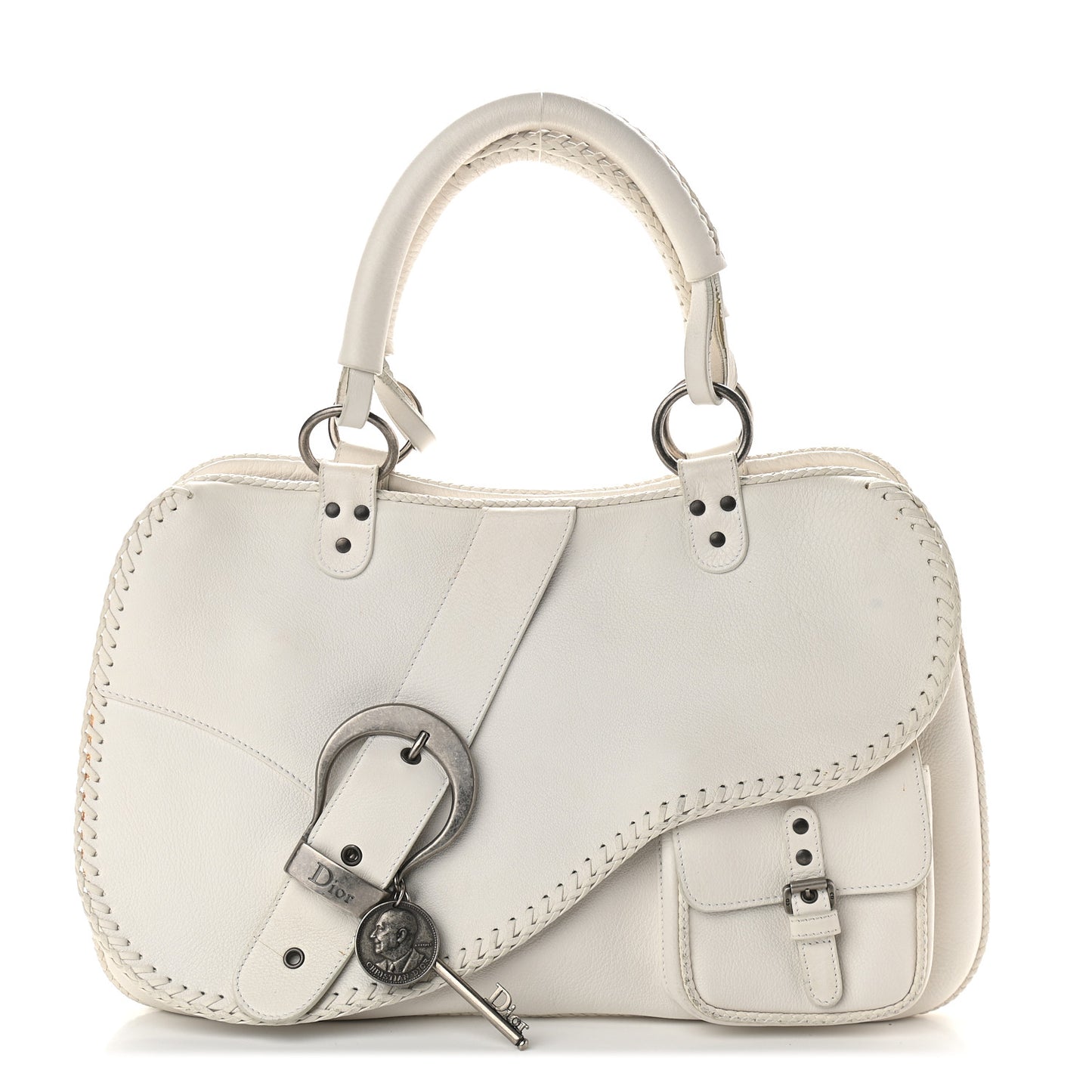 Calfskin Braided Gaucho Double Saddle Bag White