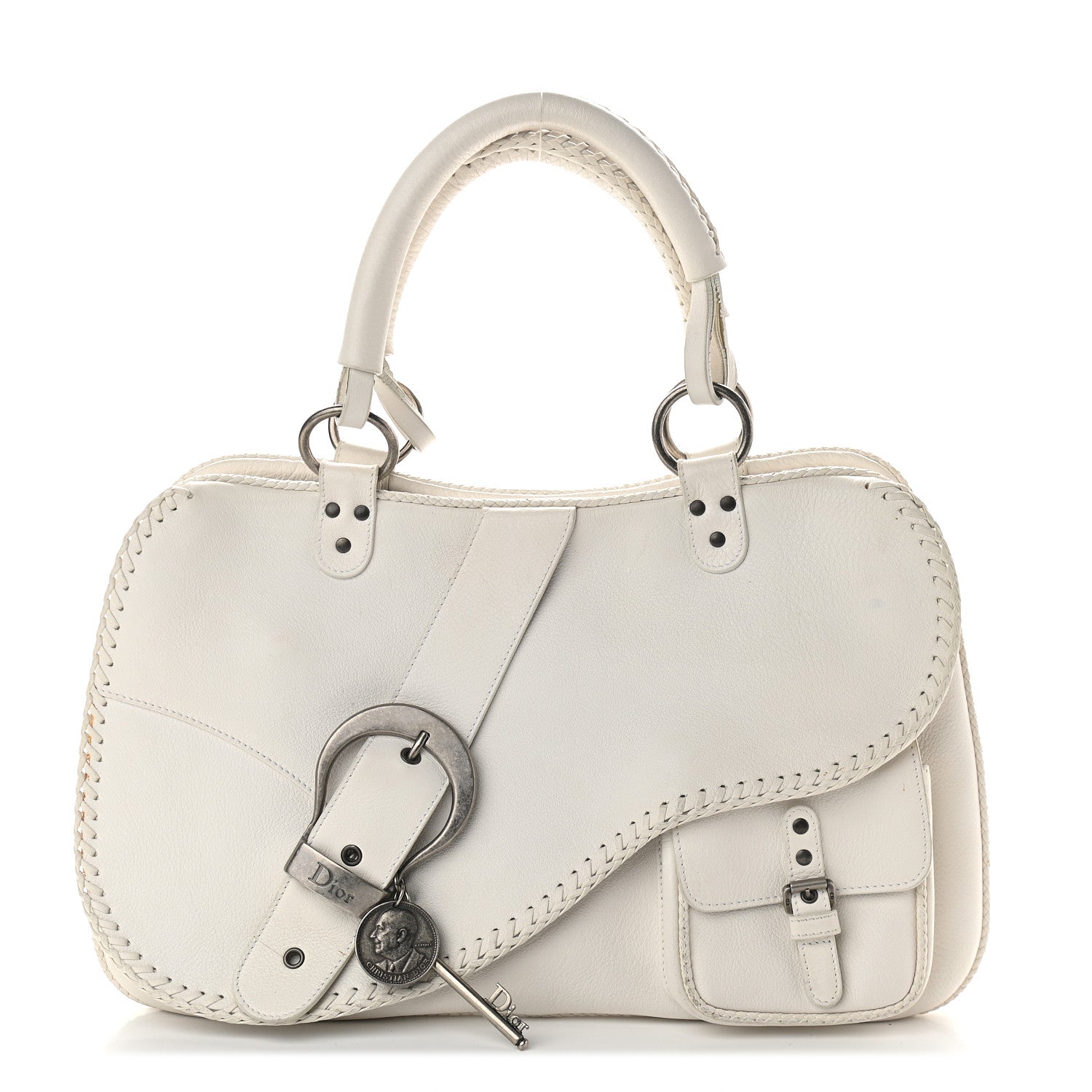 Christian Dior Calfskin Braided Gaucho Double Saddle Bag White 1 of 10