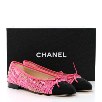 Chanel Tweed Grosgrain Cap Toe Ballerina Flats 37 Pink Black 9 of 9