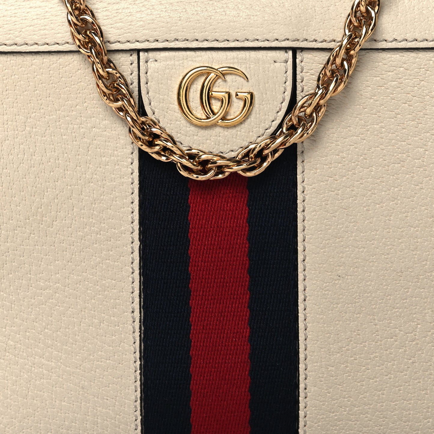 Textured Calfskin Web Small Ophidia Chain Shoulder Bag Mystic White