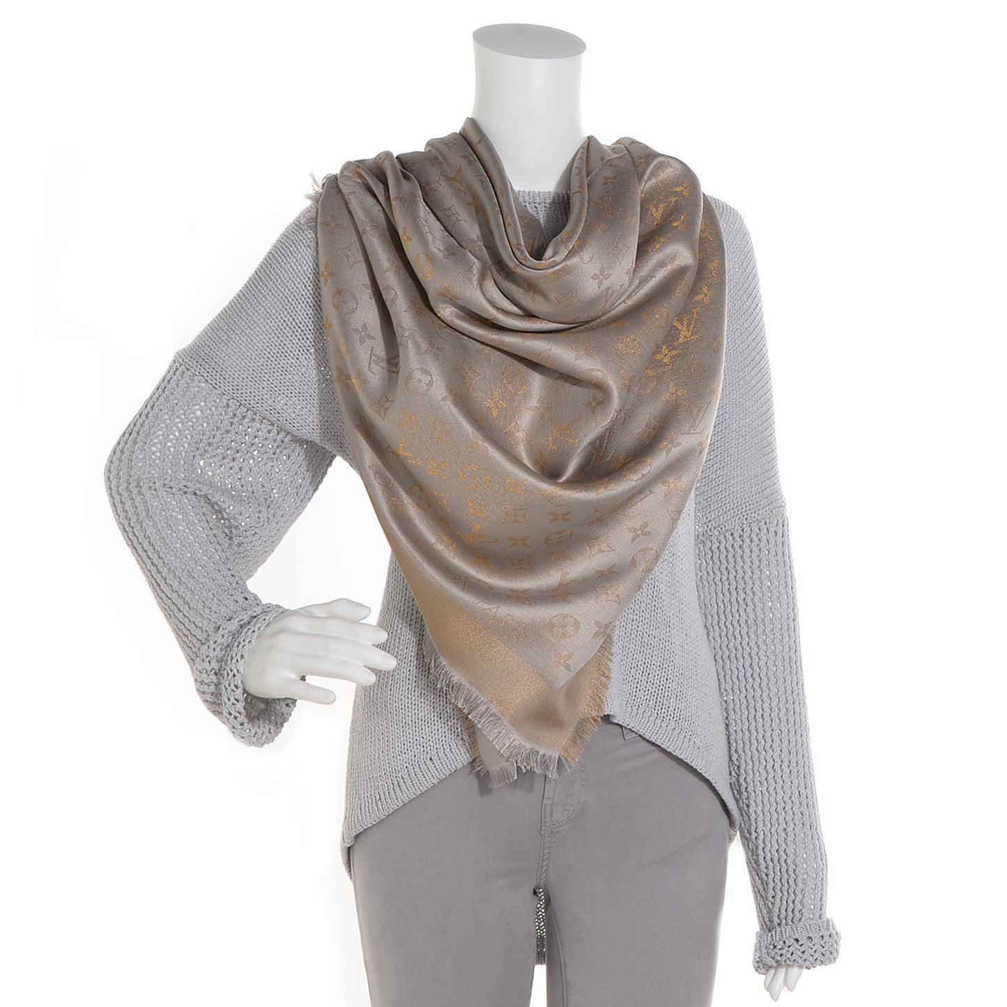 Monogram Silk Wool Shine Shawl Beige