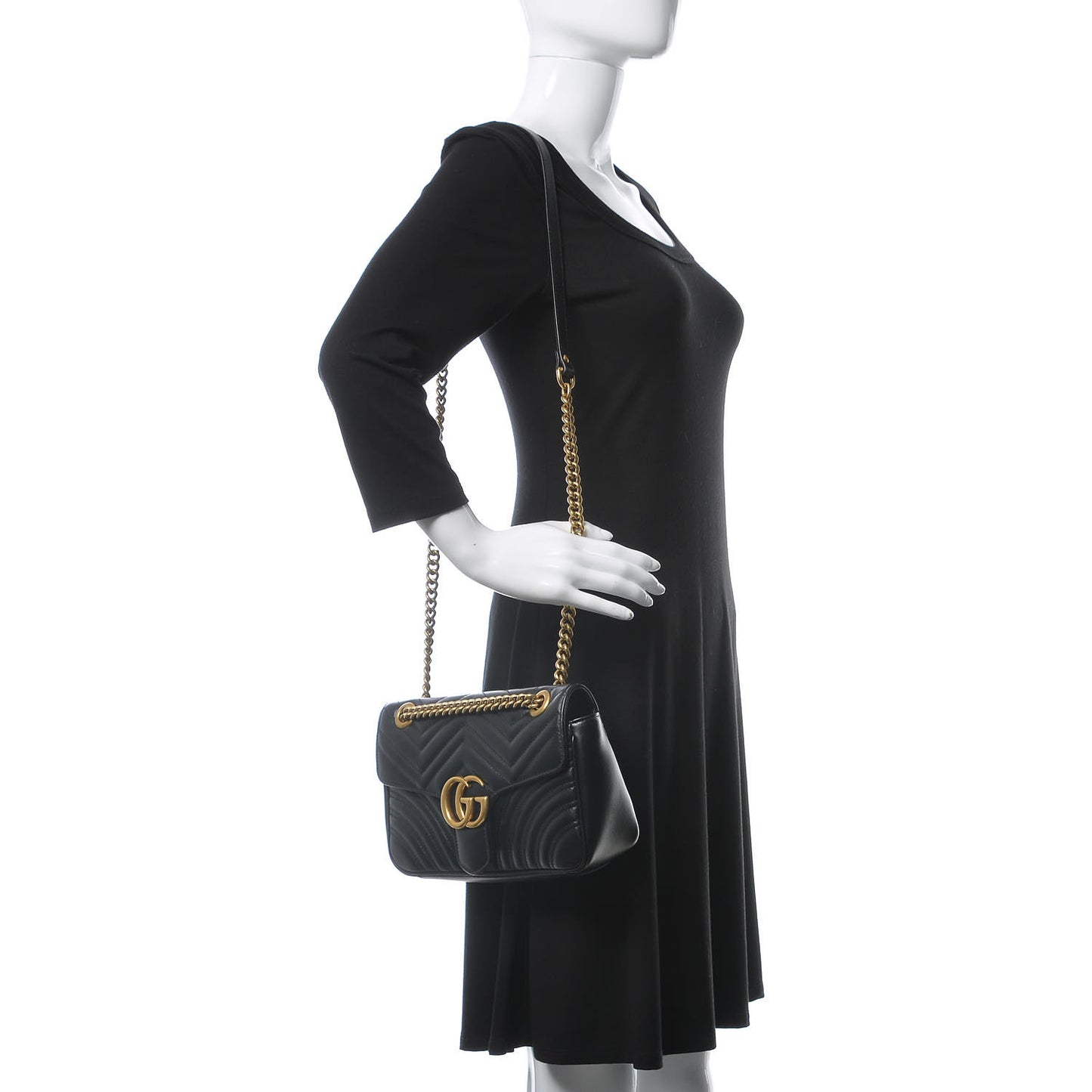 Calfskin Matelasse Small GG Marmont Shoulder Bag Black