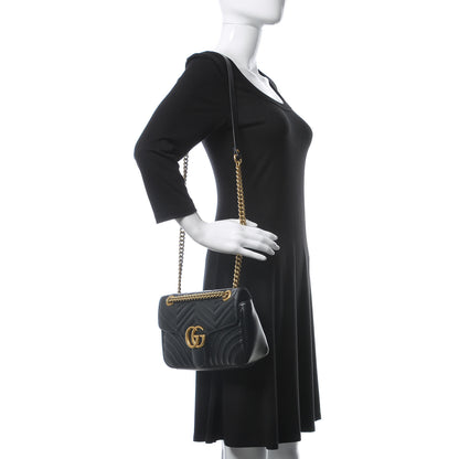 Gucci Calfskin Matelasse Small GG Marmont Shoulder Bag Black 2 of 10