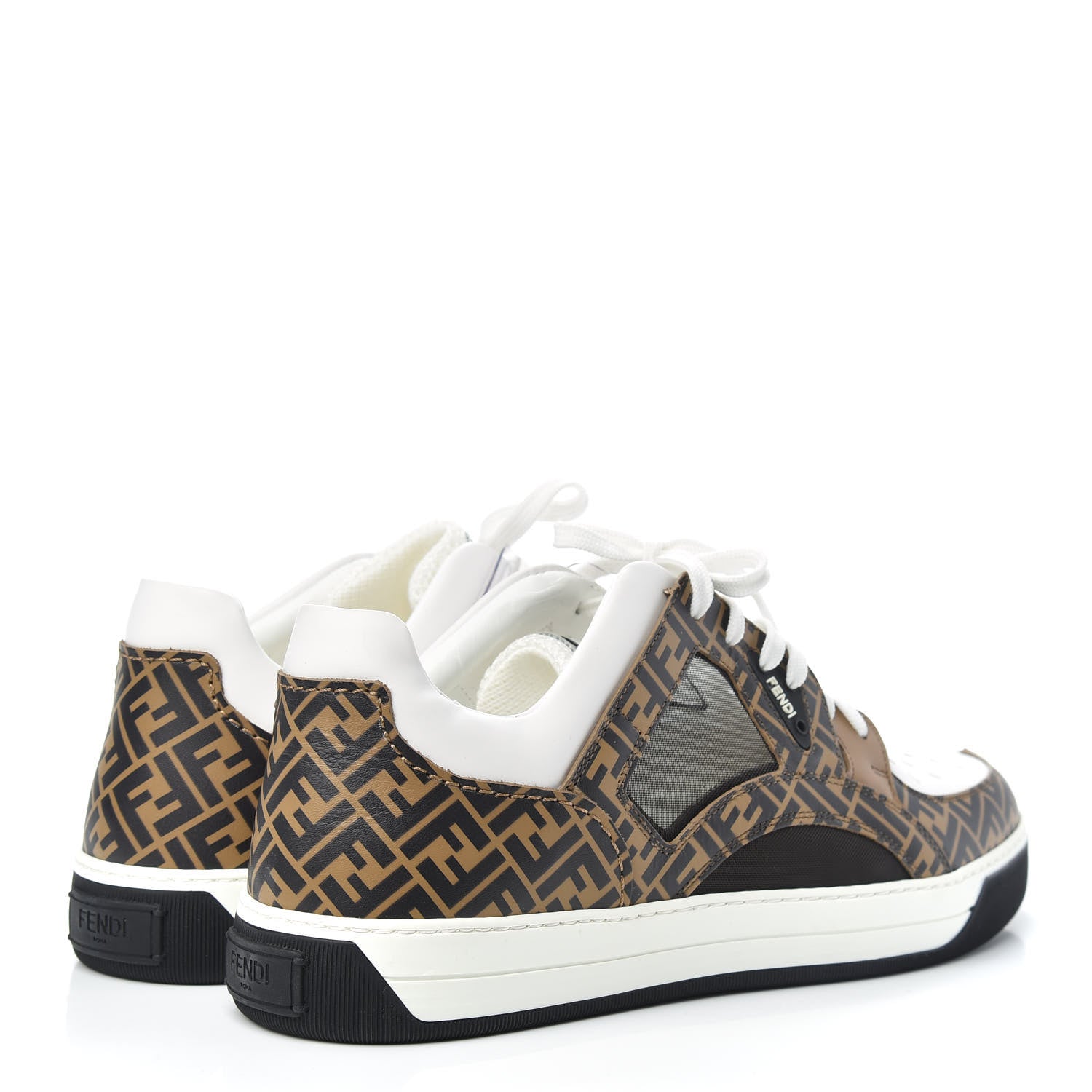 Fendi Vitello Mesh FF Digital Print Mens Fancy Low Top Sneakers 9 Nocciola Black Ultra White 4 of 12