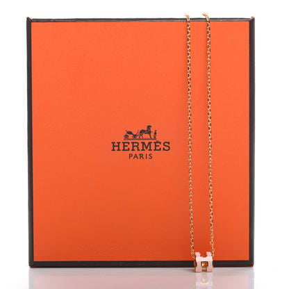 Hermes Lacquered Gold Mini Pop H Pendant Necklace Rose Dragee 6 of 6