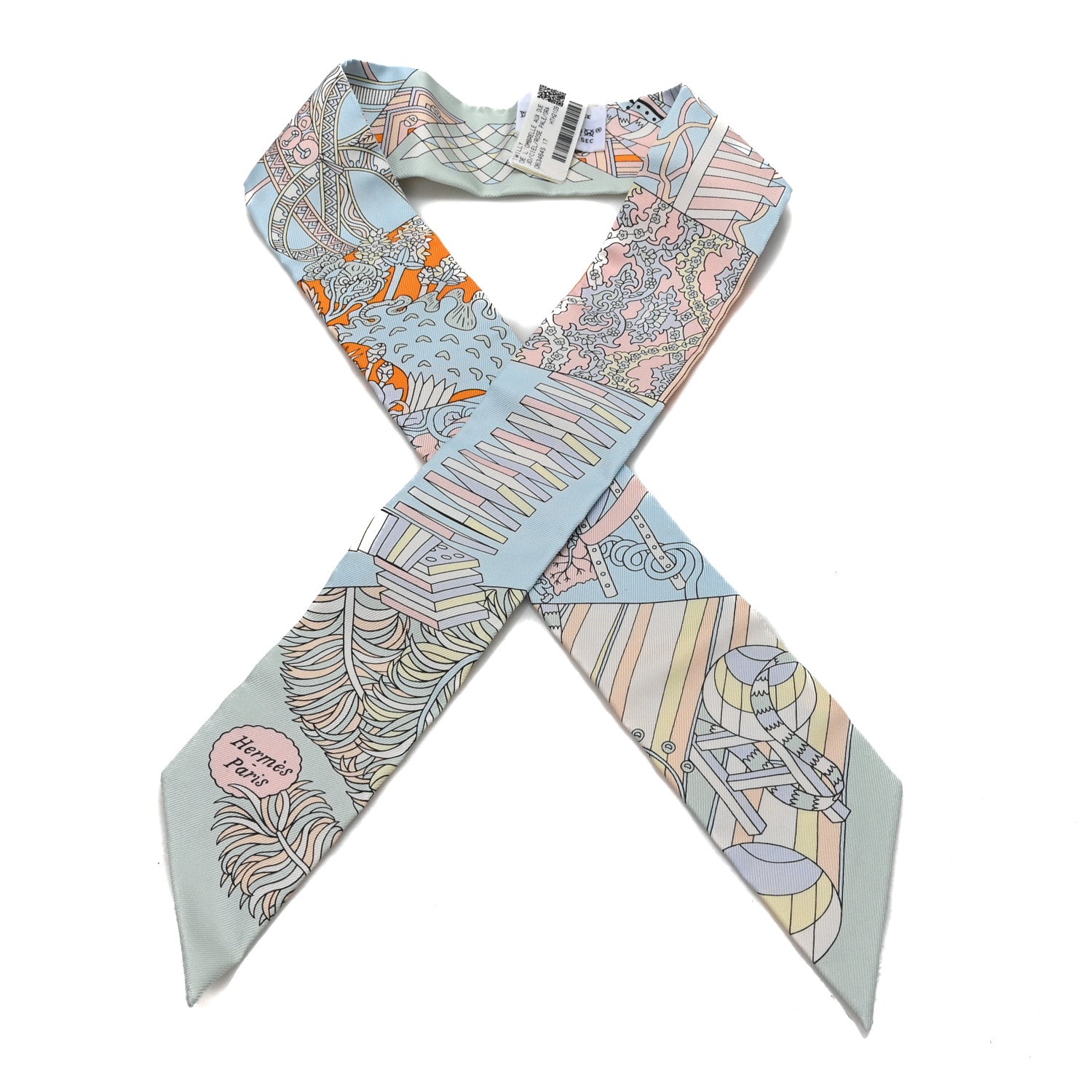 Hermes Silk De l'Ombrelle Aux Duels Twilly Ciel Rose Pale Orange 1 of 3