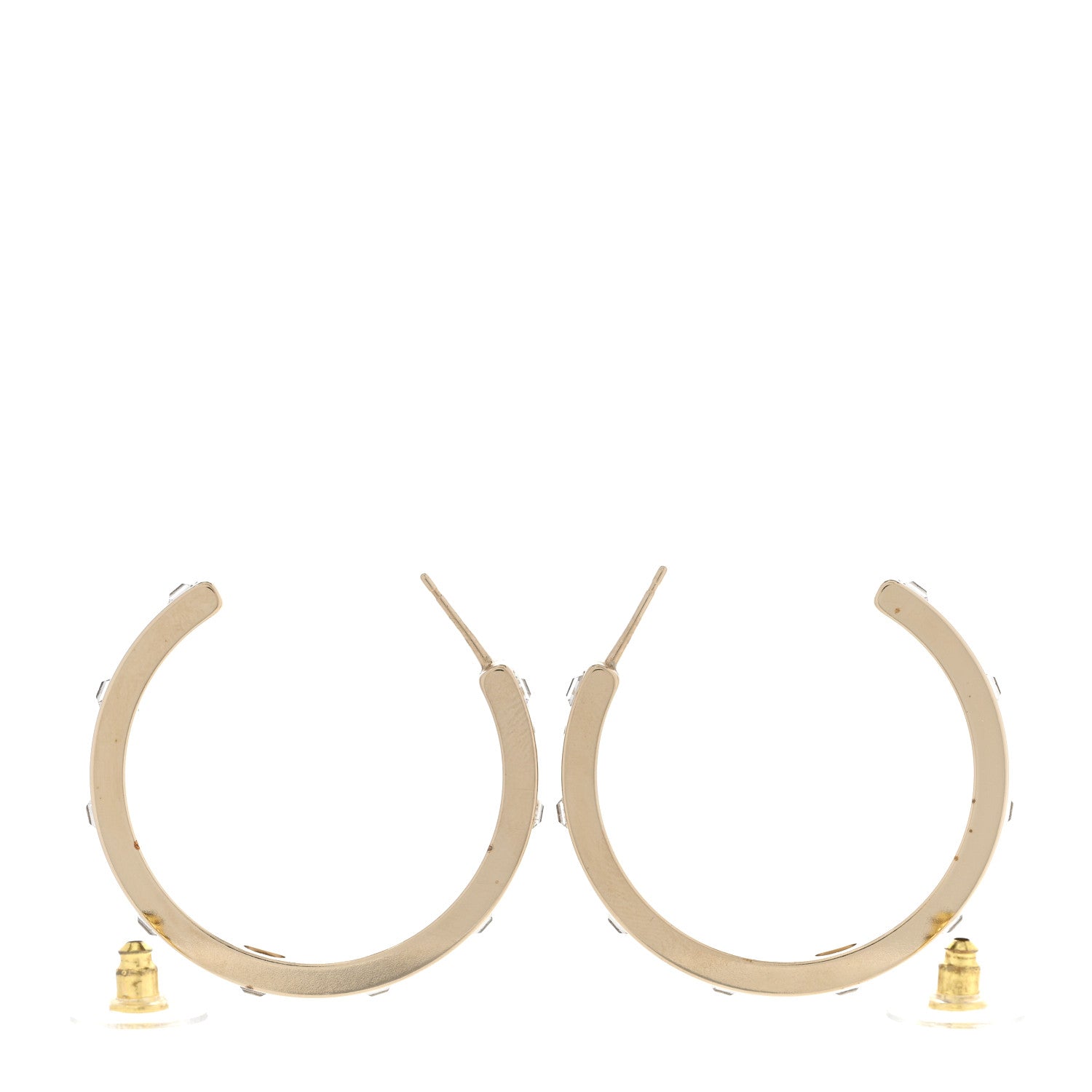 Chanel Metal Baguette Crystal Logo CC Hoop Earrings Gold 3 of 6