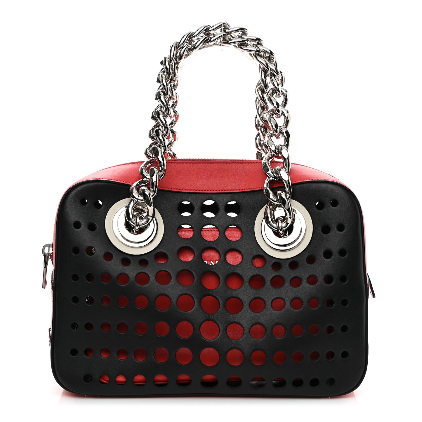 City Calfskin Perforated Chain Shoulder Bag Black Lacca