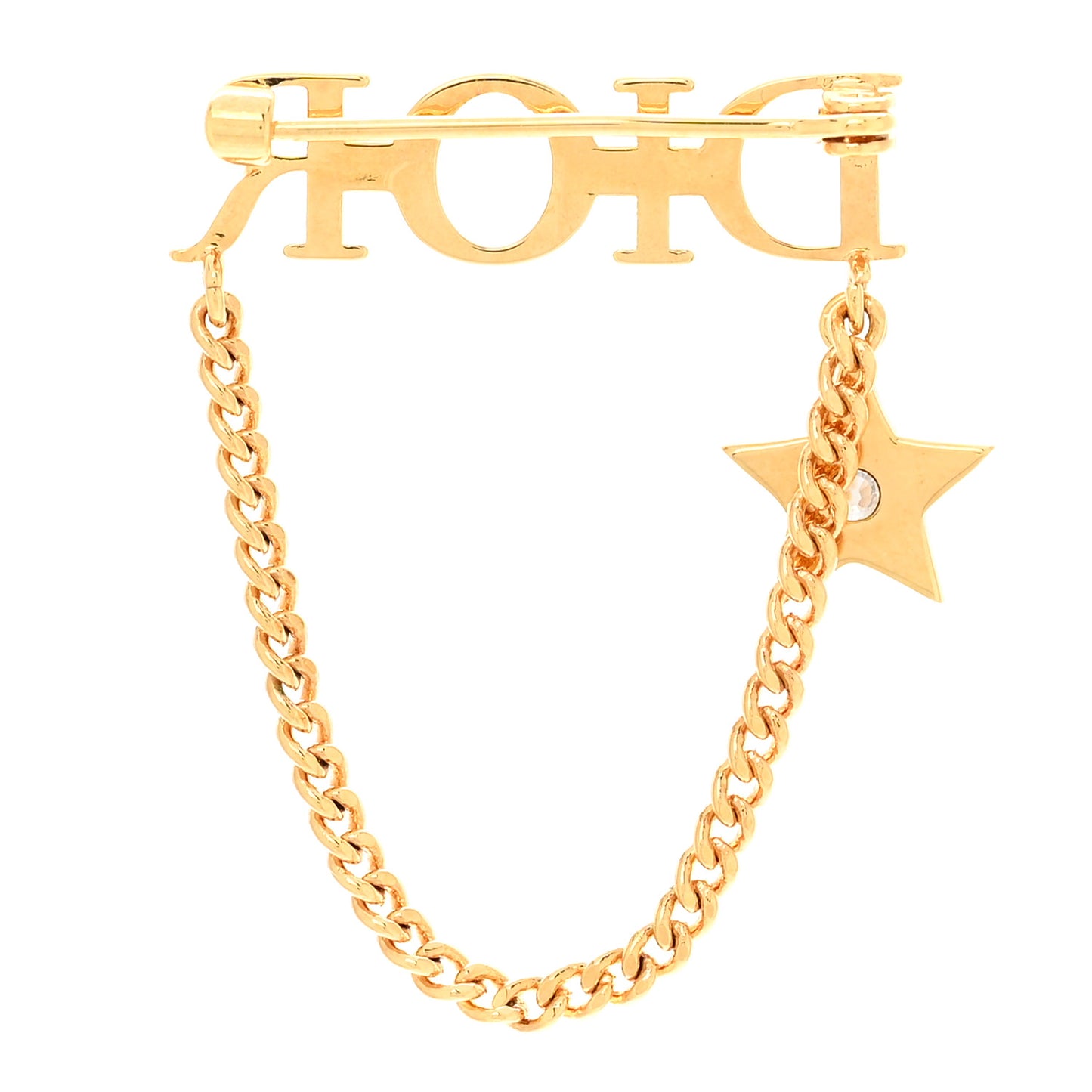 Metal Crystal Logo Dio(r)evolution Chain Brooch Gold