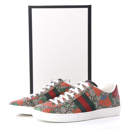 Gucci GG Supreme Monogram Strawberry Web Womens Ace Sneakers 36 Beige Multicolor Red Green 10 of 10
