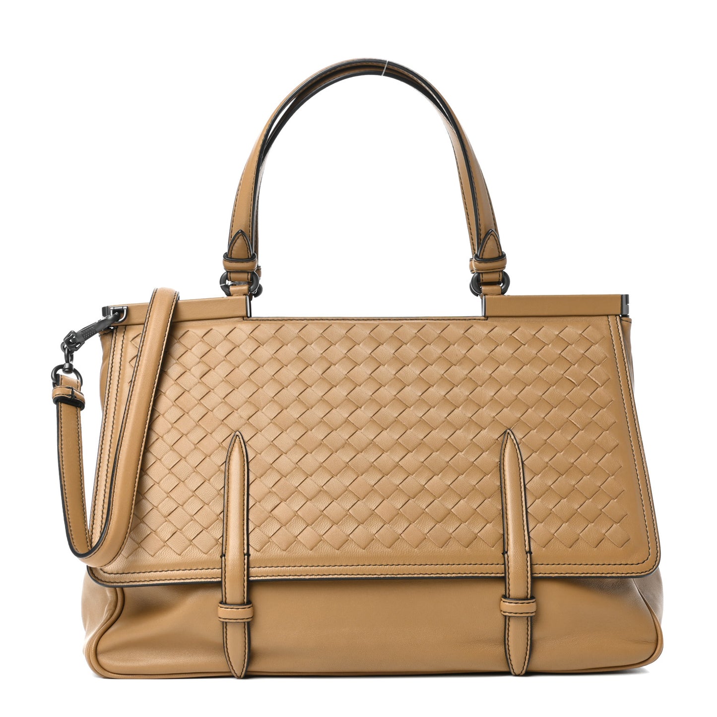Nappa Intrecciato Top Handle Tote Camel