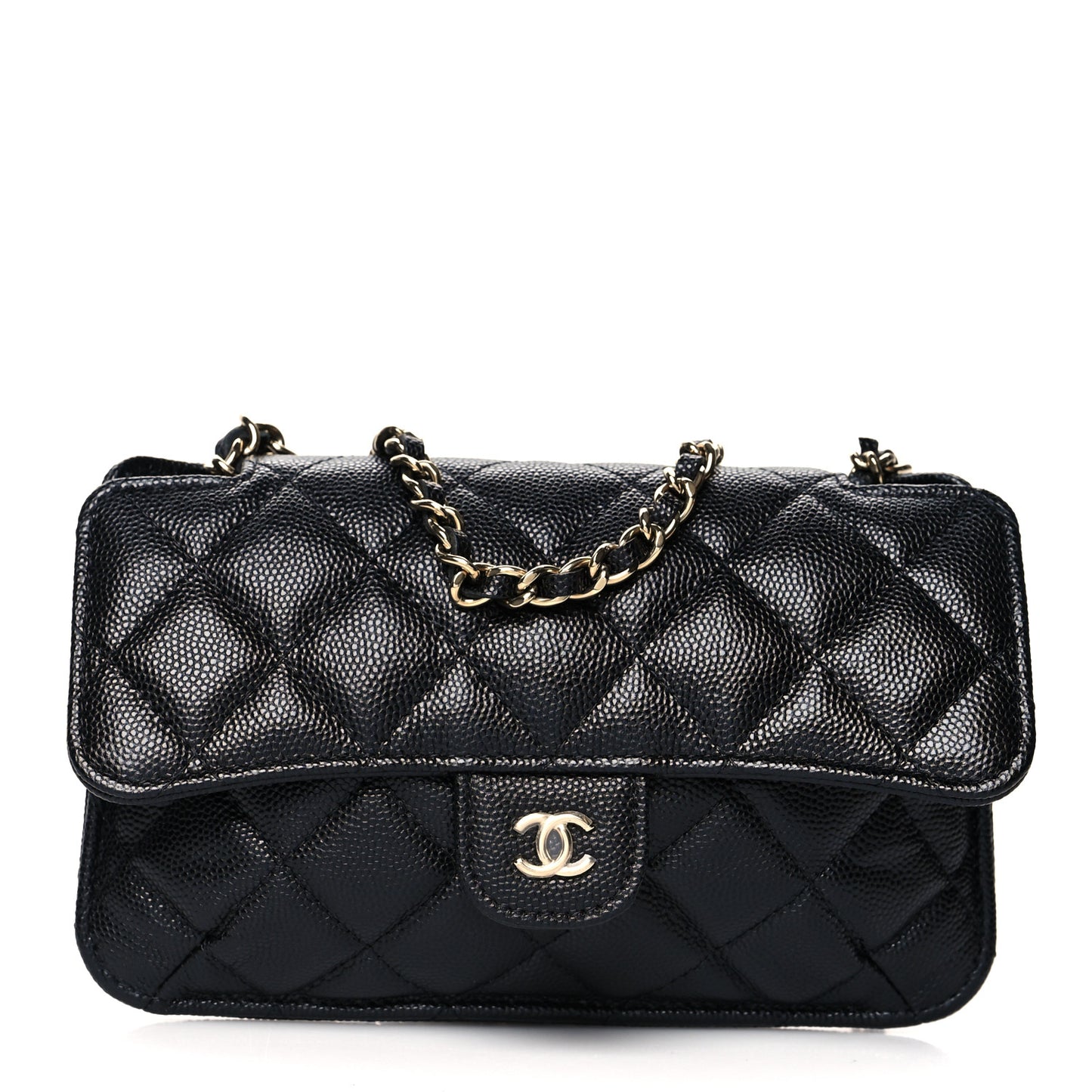 Caviar Fabric Quilted Foldable Tote With Chain Black Multicolor