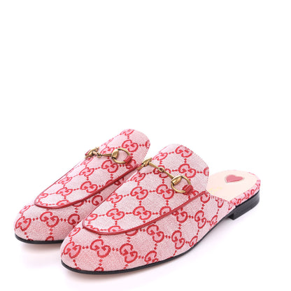 Gucci Canvas GG Monogram Horsebit Womens Princetown Slippers 38 Gardenia Hibiscus Red 2 of 9