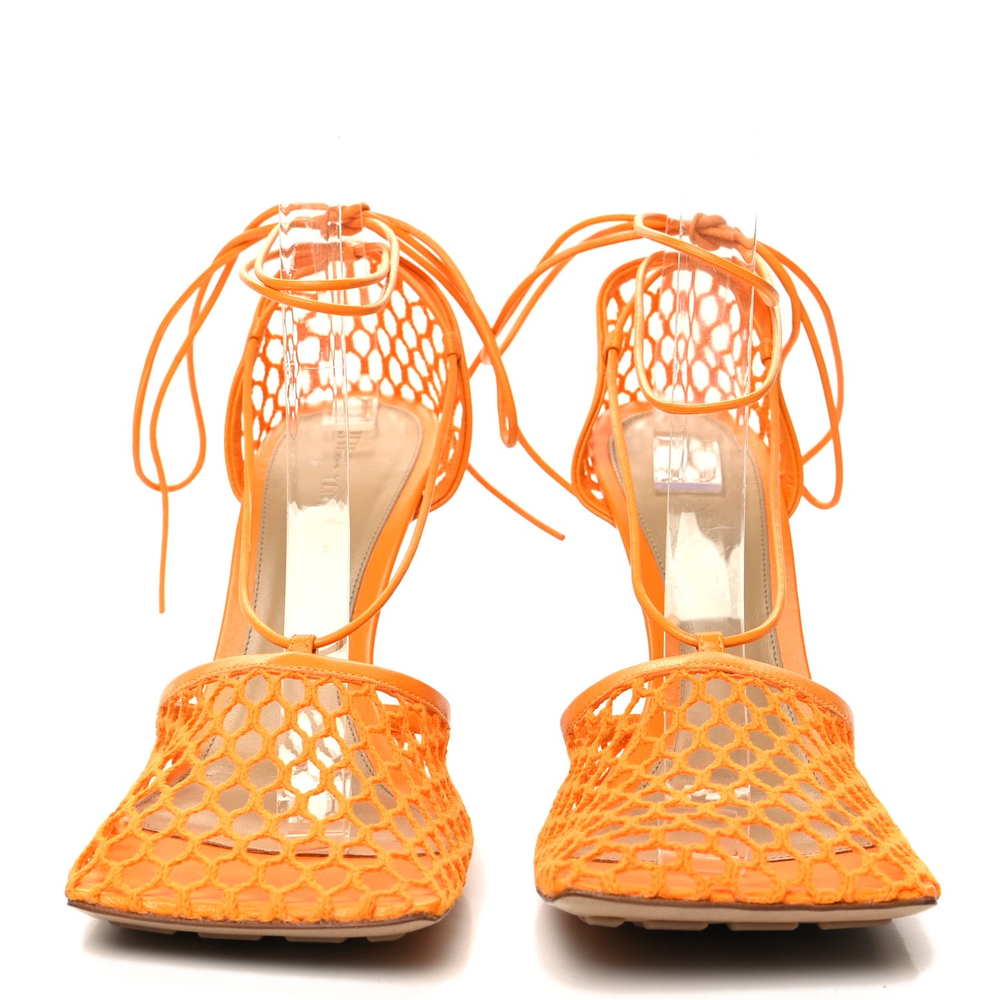 Mesh Nappa Stretch Ankle Tie Sandals 41 Tangerine